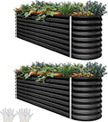 YITAHOME 24" Tall 9 in 1 Large Raised Garden Bed Kit, 8x2x2ft Galvanized Metal Planter Box with Gloves and Safety Rubber, Outdoor Above Ground Planters for Plants Vegetables Flowers, Black