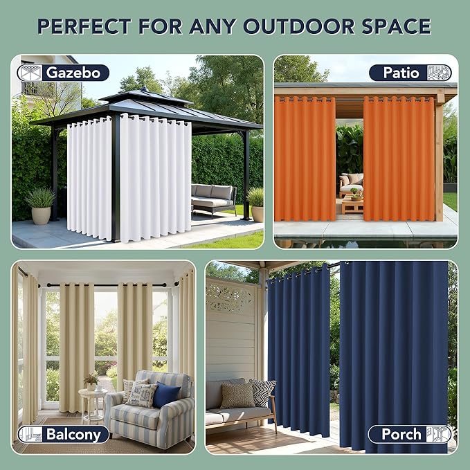 Outdoor Curtains for Patio Waterproof - 6 Panels Privacy Weatherproof Outside Curtains with Grommets for Pergola, Gazebo, Porch, Cabana, Balcony, 54 x 108 Inch, Taupe