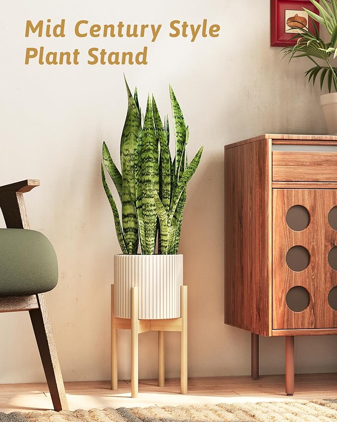 Adjustable Plant Stand Indoor, Bamboo Plant Stand Fits 8 9 10 11 12 Inches, Small Corner Planter Holder for Indoor Plants, Single Floor Plant Stands for Living Room Balcony, Natural