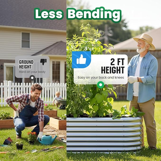 Quictent Raised Garden Bed Kit Oval Galvanized Metal Planter Box Tall for Vegetables Outdoor Backyard, Strengthened by Crossbar, Silver 6x3x2 ft