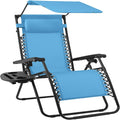 Best Choice Products 30” Wide Folding Zero Gravity Outdoor Recliner Patio Lounge Chair w/Adjustable Canopy Shade, Headrest, Side Accessory Tray - Light Blue