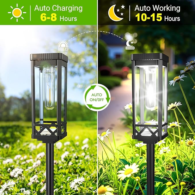 KOOPER Taller Solar Pathway Lights Outdoor, 8 Pack Upgraded Brighter Solar Garden Lights Solar Powered, Up to 15 Hours Outdoor Solar Lights for Yard Landscape Path Walkway Driveway （Cool White）