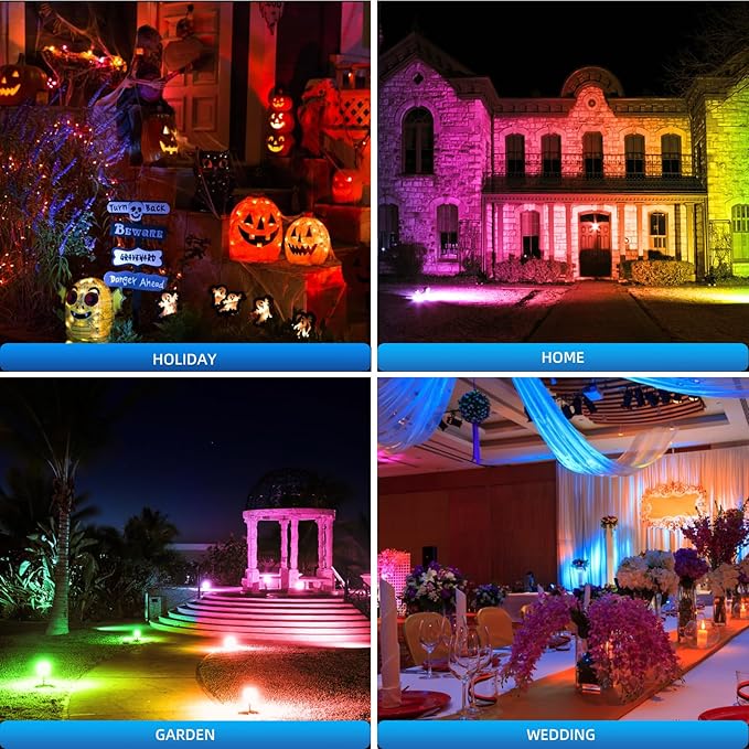 Low Voltage Landscape Lighting,12V-24V RGBW Color Changing Landscape Lights IP67 Waterproof Landscape Spotlights for Garden Yard Holiday Halloween Christmas Decor (2 Pack)