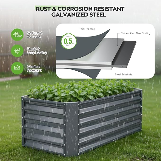ZORMY 4×2×1.4ft Galvanized Raised Garden Bed Kit, Metal Planter Boxes Outdoor, High Raised Beds for Vegetables, Fruits, and Flowers - IronGrey