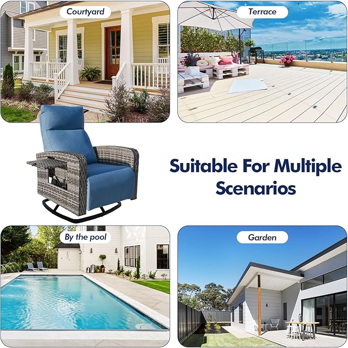 Outdoor Recliner Chair Set of 2, Wicker Patio Recliners with Adjustable Backrest and Extended Foot Rest, Reclining Patio Chairs with Flip Table & Removable Cushion Cover for Porch