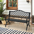 MFSTUDIO 50" Lucky Clover Outdoor Bench, Black Cast Iron Back with Waterproof E-Coating, Durable Patio Garden Bench Park Chair, Black