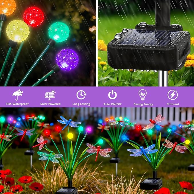 Solar Garden Lights Outdoor - 4 Pack Dragonfly Solar Swaying Light, Sway by Wind, Firefly Lights Outdoor Yard Patio Pathway Decoration, High Flexibility Iron Wire & Heavy Bulb Base(Multicolor)