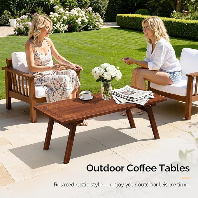 VINGLI Outdoor Folding Coffee Table, Natural Poplar Wood Patio Coffee Table, No Assembly Required, Ideal for Balcony, Porch, and Living Room, Rectangle, Natural