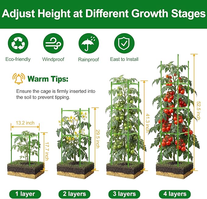 WAENLIR 3-Pack Tomato Cage for Garden, Up to 51 Inch Tomato Trellis for Raised Garden Bed, Plant Stakes for Pots, Durable Tomato Plant Support Garden Stakes for Climbing Plants (Green, 51 inch 3 Pack)