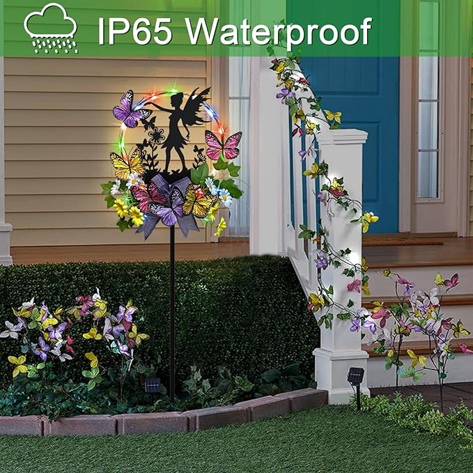 Solar Fairy Garden Decor, Silhouette Fairy with Butterflies Garden Stake,Waterproof for Outside,Walkway,Yard,Lawn,Patio