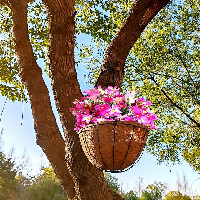 TIHOOD 4 Pack 12 inch Hanging Planter Basket Outdoor Large Hanging Flower Pots Indoor with Coco Coir Liner Round Wire Plant Holder Chain Hanging Basket Garden for Home Decor Balcony Office