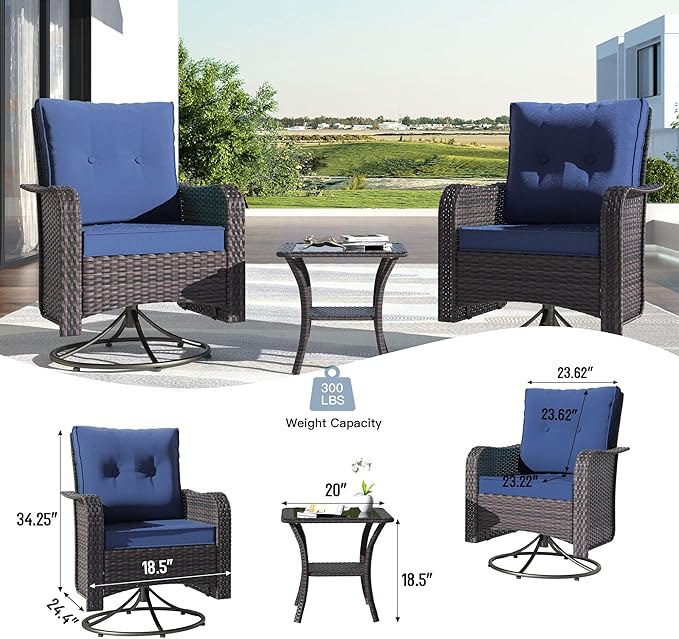Kullavik 13 Pieces Outdoor Patio Furniture Set,PE Wicker Rattan Sectional Sofa Patio Conversation Sets with 43" 55000BTU Gas Propane Fire Pit Table,Swivel Rocking Chairs Set,Navy Blue