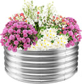 17" Tall Elevated Round Metal Rised Garden Bed- 3.3'x3.3' in Size and 0.8MM Thick Durable Planter Box for Vegetables Flowers Succulent at Patio/Garden Outdoor (Silver, 3.3FT Diameter)