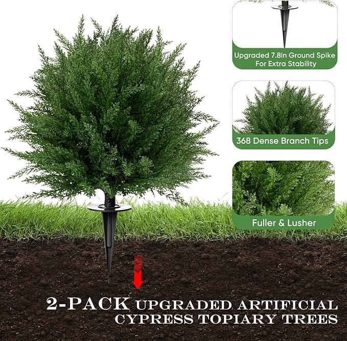 Artificial Topiary Bushes for Outdoors with Spike, Boxwood Ball Fake Shrubs UV Resistant Faux Plants for Indoor Outdoor Fall Thanksgiving Halloween Decor (Upgraded Artificial Topiary)