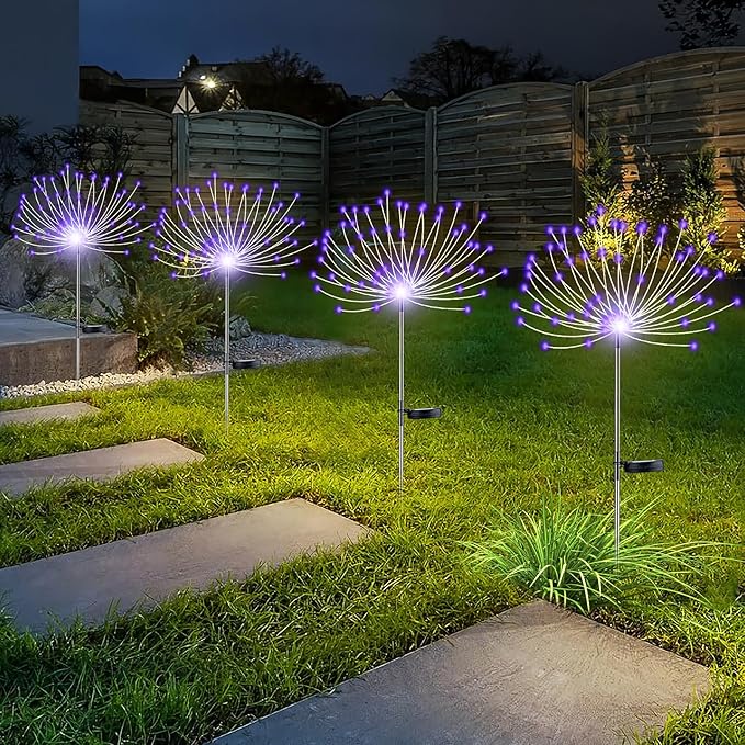YOTOZU 4 PCS Solar Firework Light, Outdoor Solar Garden Decorative Lights 120 LED Powered 40 Copper Wires String DIY Landscape Light for Walkway Pathway Backyard Decor Parties Perfect Gifts(Purple)