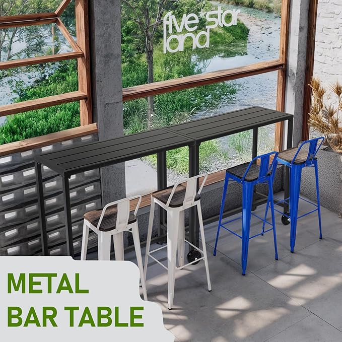 Outvita Outdoor Bar Table, 37" Height Wheeled Patio Pub Table with Waterproof Frame and Adjustable Foot for Hot Tub, Patio, Backyard, Balcony, Hallway, Bistro Rectangle, Black