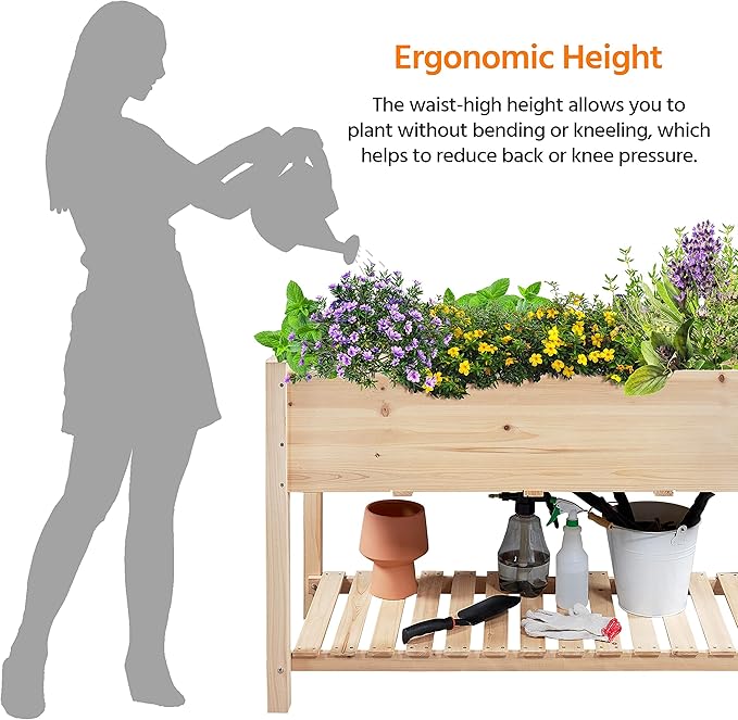 Yaheetech 47x23x32in Wooden Raised Garden Bed with Legs & Storage Shelf Horticulture Wooden Elevated Planter Box Vegetable Growing Bed for Flower/Herb/Backyard/Patio, 2pcs