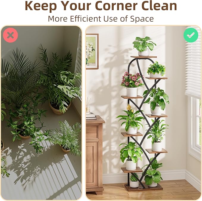 Plant Stand Indoor With Grow Lights - Corner Plant Stand For Indoor Plants, 51" Lighted Plant Shelf Indoor, 8 Tiered Tall Flower Holder, Dsiplay Rack For Living Room, Hallway, Home Décor