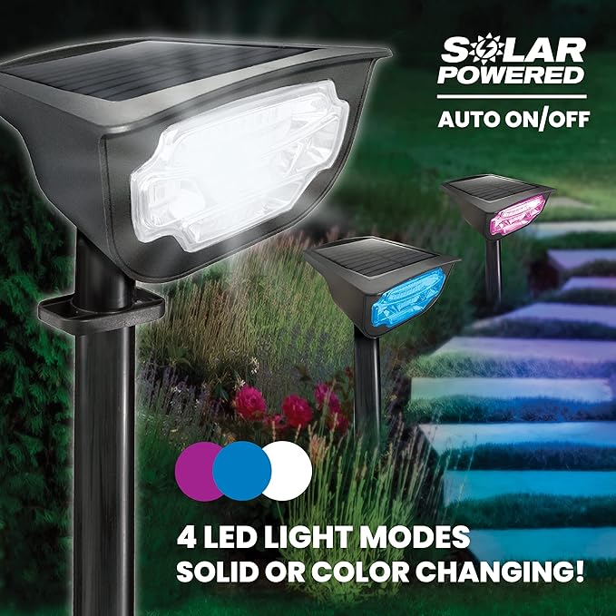 Bell+Howell Solar Lights Outdoor Bionic Burst Waterproof IP67 Path Lights, Landscape Outdoor Solar Lights for Yard Auto On/Off LED Bulbs, Wireless, Multicolor, Adjustable Light 2 Pieces