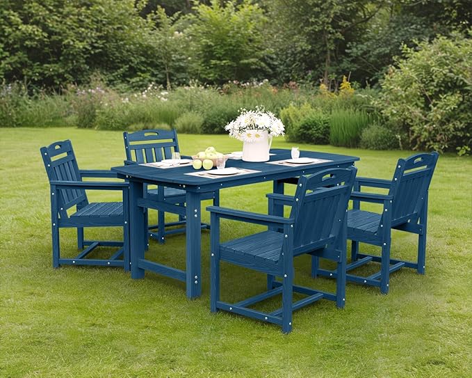 Ciokea HDPE Outdoor Patio Dining Chairs Set of 2, All-Weather Porch Chair with Wide Seat, Durable Outdoor Furniture for Backyard, Garden, Lawn & Poolside, Navy Blue
