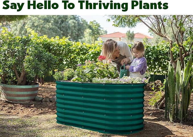 Plant & Plot Galvanized Raised Garden Beds Outdoor // 4×2×2 ft Planter Raised Beds for Gardening, Vegetables, Flowers // Large Metal Garden Box (Dark Green) // Patented Tool-Free Design
