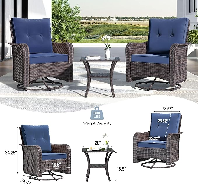 Kullavik 9 Pieces Outdoor Patio Furniture Set,PE Wicker Rattan Sectional Sofa Patio Conversation Sets with Swivel Rocking Chairs Set,Navy Blue