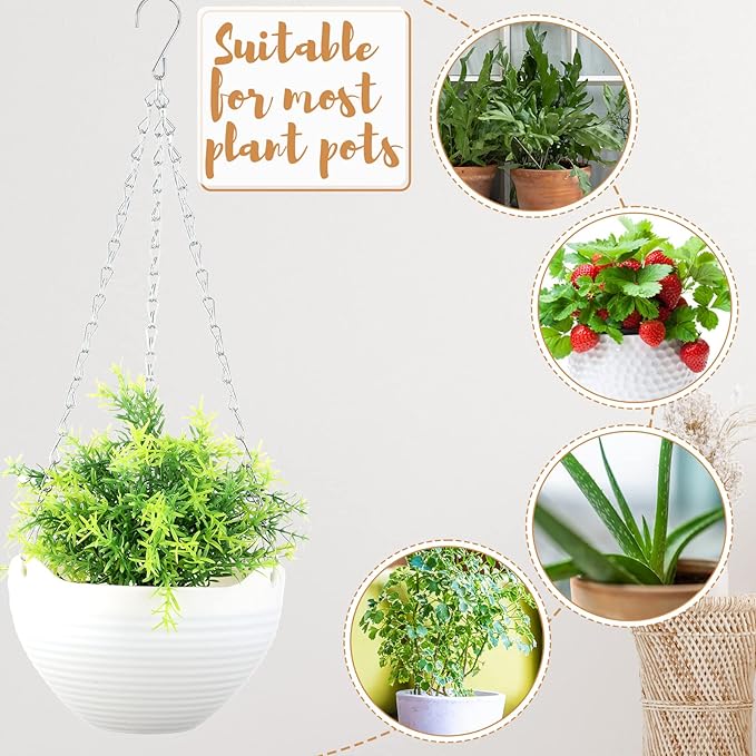Zopeal 16 Pack Self Watering Hanging Planters 8 Inch Garden Flower Plant Pot Container with Drainer and Chain Round Hanging Pot Plant Basket for Indoor Outdoor Plants (White)