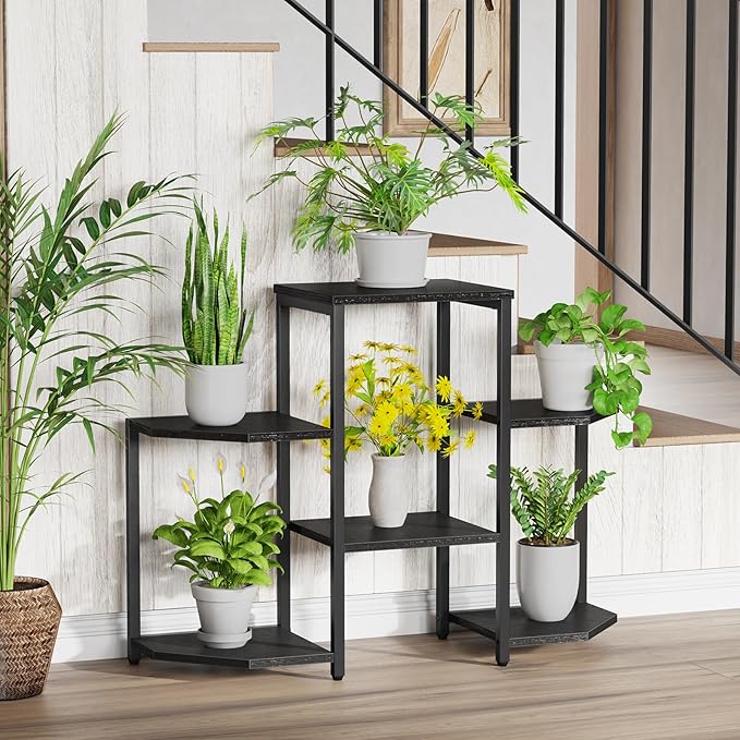 Plant Stand Indoor,Multiple Plant Shelf Corner Rack, 6 Potted Plant Stand, 6 Tiers Large Flower Holder, Planter Display Rack for Patio Balcony Living Room Bedroom Decor, Black