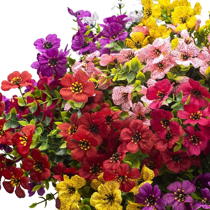 Artificial Fake Flowers for Outdoor Decoration, 16 Bundles Faux Silk Colorful UV Resistant Realistic for Outside Porch Patio Home Yard Garden Planters Pots Window Box (Mix(6 Color))