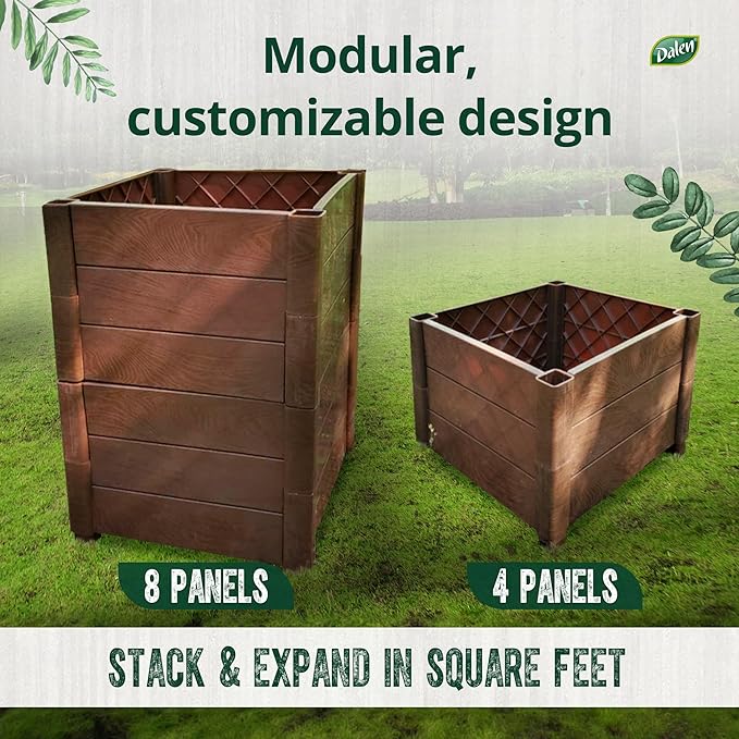 Dalen Modular Raised Bed Garden – Faux Wood – 4 Panel Starter Pack – Makes Square Foot Gardening Easy – 12x9 in
