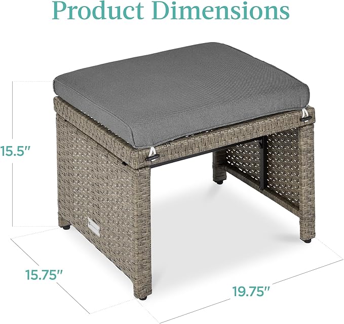 Best Choice Products Set of 2 Wicker Ottomans, Multipurpose Outdoor Furniture for Patio, Backyard, Additional Seating, Footrest, Side Table w/Removable Cushions, Steel Frame - Cement Gray/Taupe
