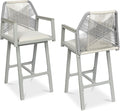 Best Choice Products Outdoor Bar Stools Set of 2, Bar Height, 360° Swivel Aluminum Frame, All-Weather Woven Rope Chair Design w/Armrests - Gray/Meteor