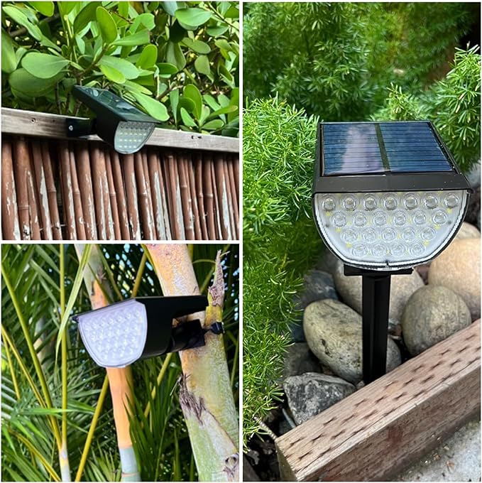 Solar Lights Outdoor Waterproof IP65, Solar Powered 76 LED 3 Lighting Modes Solar Spot Lights Outdoor for Yard Garden Landscape Pathway (Warm White, 6 Pack)