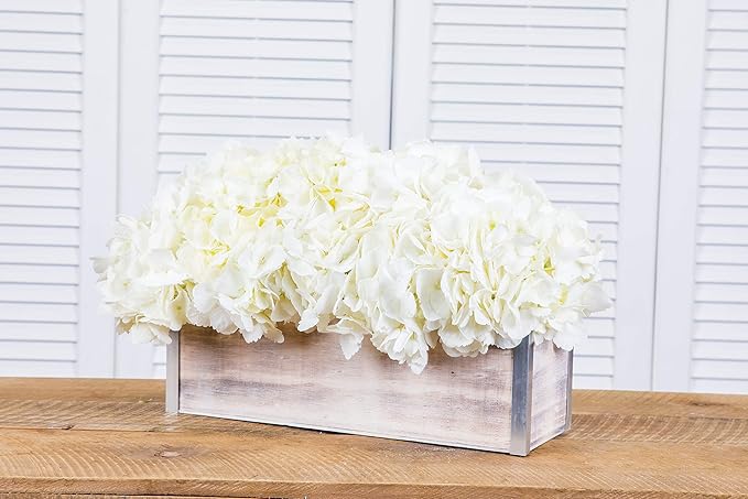 Wood Planter Box with Tin Style, 12x4 Inch Rectangular, Whitewash, Plastic Liner, Garden Centerpiece Display, Wedding Flowers Holder, Home and Venue Decor (12x4 w/ Tin Set of 4, Whitewash)