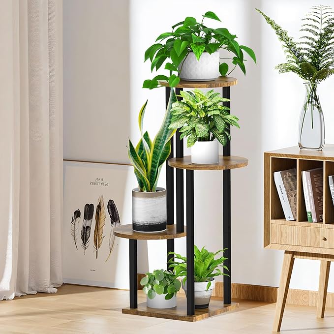Plant Stand Indoor, 4 Tier Thickened Metal Corner Plant Shelf for Multiple Plants, Indoor Plants Tiered Flower Pot Stand for Patio Garden Balcony Living Room Bedroom (Black)