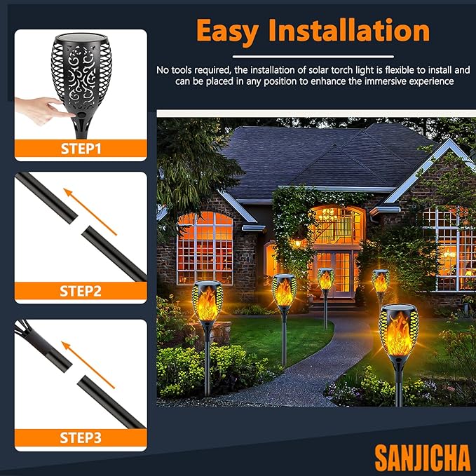 Upgraded Solar Lights Outdoor, 6 Pack Flickering Flame Solar Torch Lights with Super Larger Size for Outdoor Decor, Solar Garden Lights Waterproof Solar Flame Outdoor Lights for Patio Yard Pathway