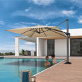 PURPLE LEAF 8' X 8' Patio Umbrella with Steel Plate Base for Pool 7' High Offset Outdoor Cantilever Umbrella Swimming Pool Umbrella with 360°Rotation for Poolside Beige