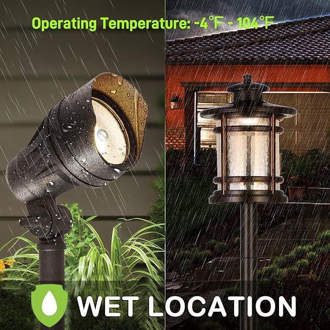 hykolity 8 Pack Low Voltage LED Landscape Kits, 12V-24V Pathway Flood Light Kits, 10W 390LM and 3.4W 155LM Wired for Outdoor Yard Lawn, Die-cast Aluminum, 50W and 30W Equivalent