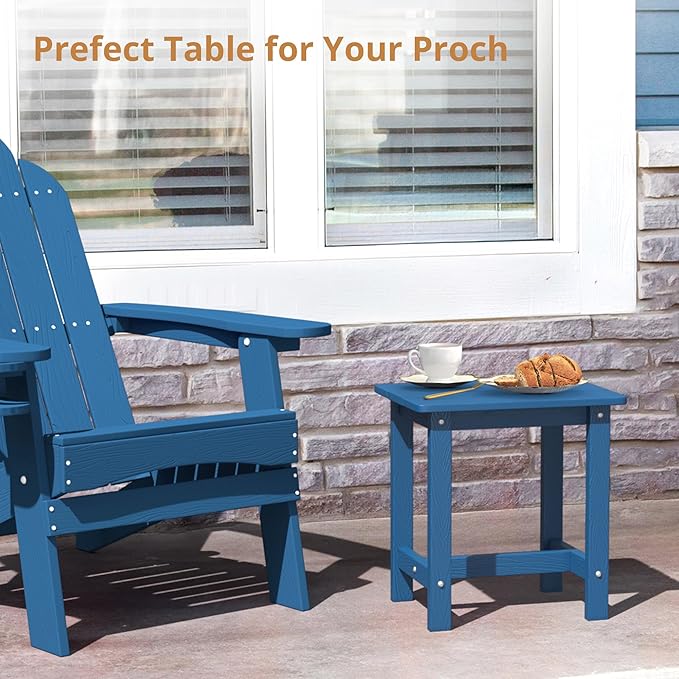 LUE BONA Outdoor Side Table Set of 2, HDPS Small Outdoor Table, Adirondack Side Table, Outside End Table for Patio, Porch, Deck, Weather Resistant/Easy Maintenance/Indoor or Outside Use, Navy Blue