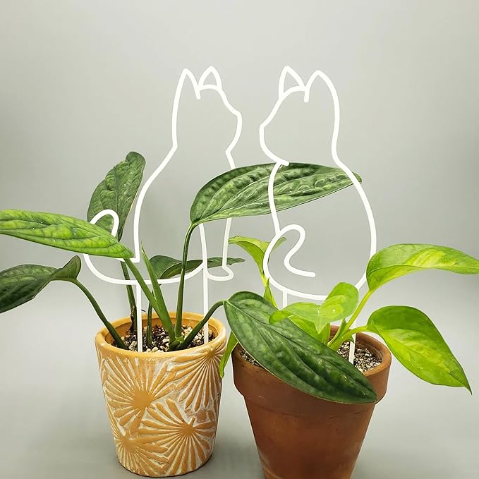 Cat-Shaped Small Trellis for Potted Plants, 13 inches Hoya Trellis 2 Pack, Metal Plant Trellis for Climbing Plants Indoor, Houseplants Trellis Indoor (White)