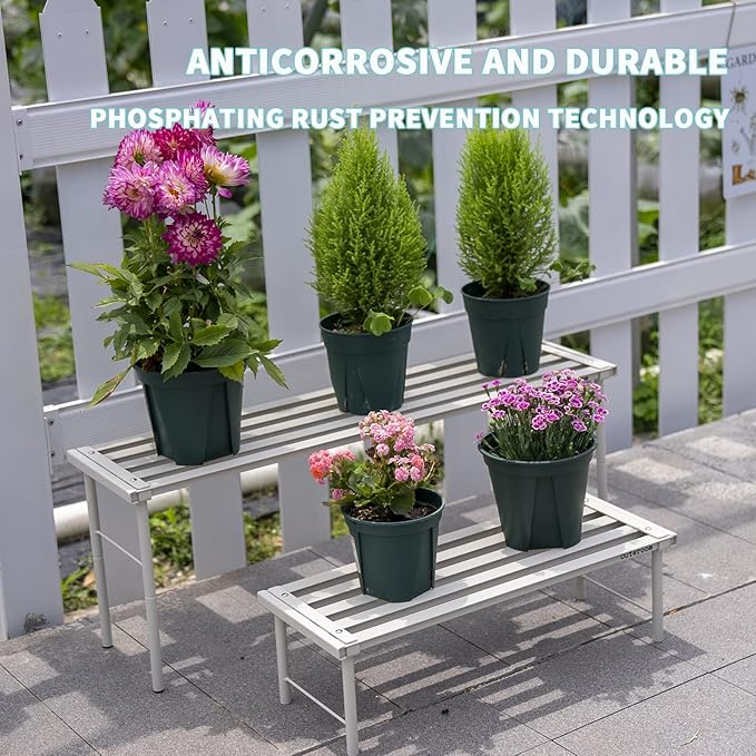 SBDSBD OUTEROOM Metal Plant Stand, Rust-proof Aluminum Flower Pot Stand, Plants Display Stands Decoration Racks for Living Room Balconies and Gardens (120 White)
