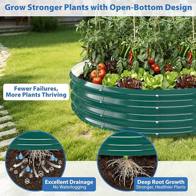 Round Galvanized Raised Garden Bed, 6x6FT, 12" Depth for Outdoor Gardening, Heavy Duty Metal Planter Box for Vegetables, Flowers & Herbs, Rust-Resistant, Easy DIY Assembly
