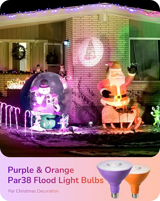 EDISHINE PAR38 Purple & Orange LED Flood Light Bulbs Outdoor, Dimmable LED Light Bulb, 18W(120W Equivalent), Outdoor Weatherproof Light Bulb, E26 Base, 4 Pack