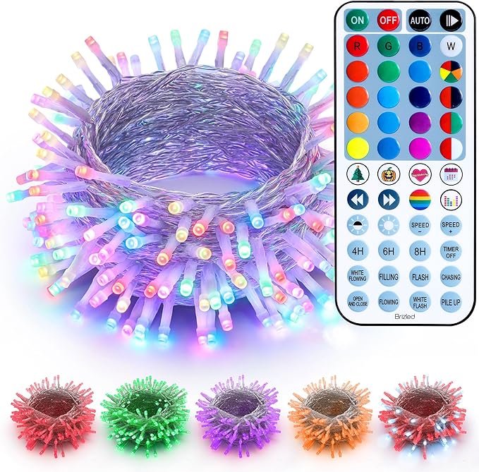 Brizled RGB Christmas Lights, 66ft 200 LED Color Changing Christmas Light with Remote, Dimmable Xmas Lights Outdoor Indoor Waterproof Mini String Light, Xmas Tree Lighting for Tree Halloween Party