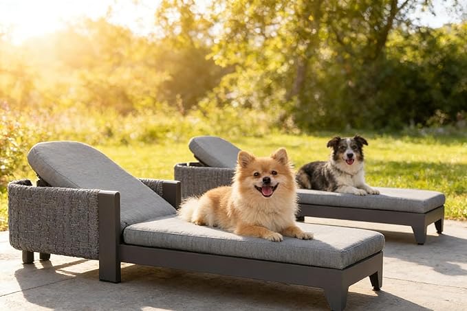 PURPLE LEAF Outdoor Daybed Sun Chaise Lounge Chairs with Cushion Patio Aluminum Adjustable Sunbathing Tanning Reclining Set of 2 Moon Basalt