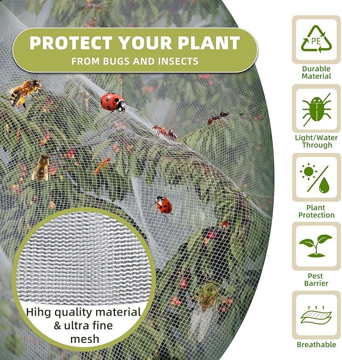 Bird Netting for Garden Protection, CANAGROW 4 Pack Garden Plant Mesh Netting Covers Bags with Drawstring, Insect Bird Barrier Bug Netting for Fruit Blueberry Bushes Vegetable Flower (3.3x4.9FT)