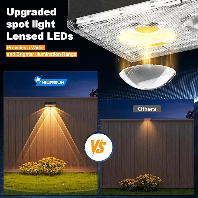 NIORSUN Solar Fence Lights,24 Pack Deck Light,Led Lights Warm White Outdoor Wall Lights,IP45 Solar Powered Light Waterproof for Backyard/Pool/Railing/Patio/Porch/Step/Outside/Garden (Black)