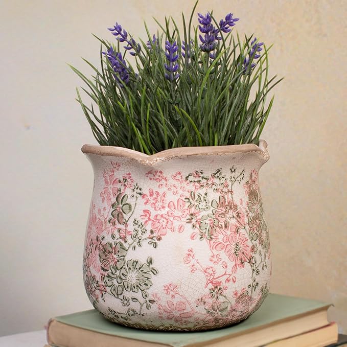 Ceramic Pots for Plants, Vintage Plant Pot with Drainage Hole, 6.11in. Planter for Indoor Plants, Crackle Glaze Finish Flower Pot, Perfect Tuscan Ceramic Planter for Gardening, Pastel Meadow