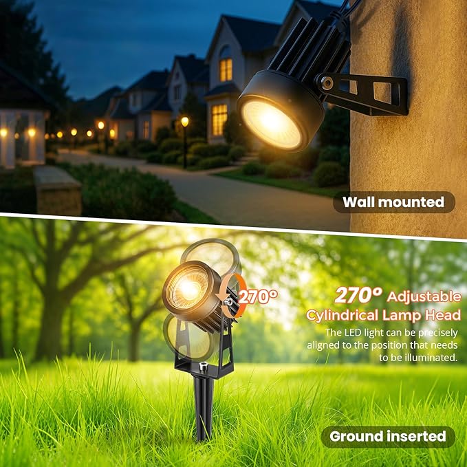 Plug and Play Low Voltage Landscape Lighting Kit, 6-Pack Wired Landscape Lights with Smart Transformer, Warm White Waterproof Outdoor LED SpotLights for Yard, Garden, Pathway, Tree