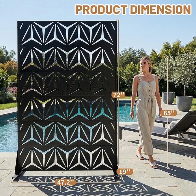 VINGLI Privacy Fence Panels, 72H’’ x 47W’’ Metal Privacy Screen Freestanding, Decorative Privacy Panels for Patio Garden Pool, Outdoor & Indoor (Y-Shaped)